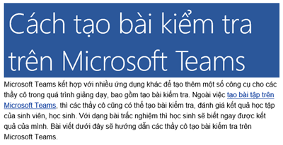 Cách tạo bài kiểm tra trên Microsoft Teams